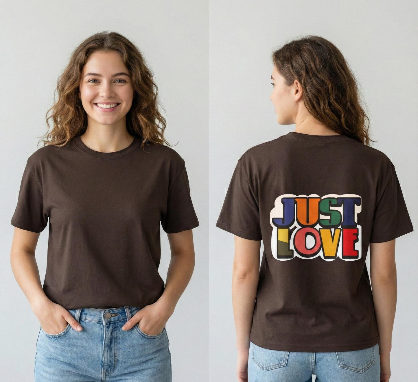 Just Love T-Shirt | Retro Rainbow Typography, Positive Message | Classic Crew-Neck Tee