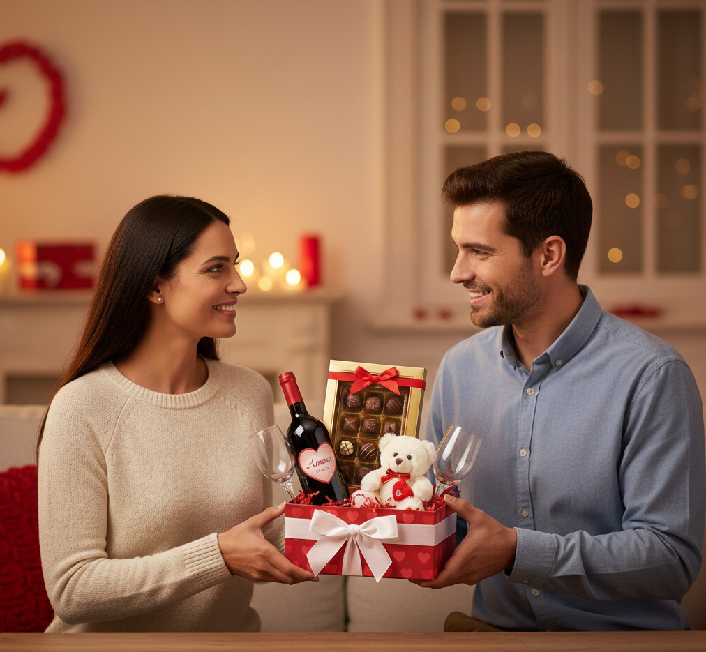 Luxury Valentine’s Day Gift Basket with Wine, 2 Glasses, Teddy Bear & Chocolates - Romantic Anniversary Set - Free Delivery within Edmonton