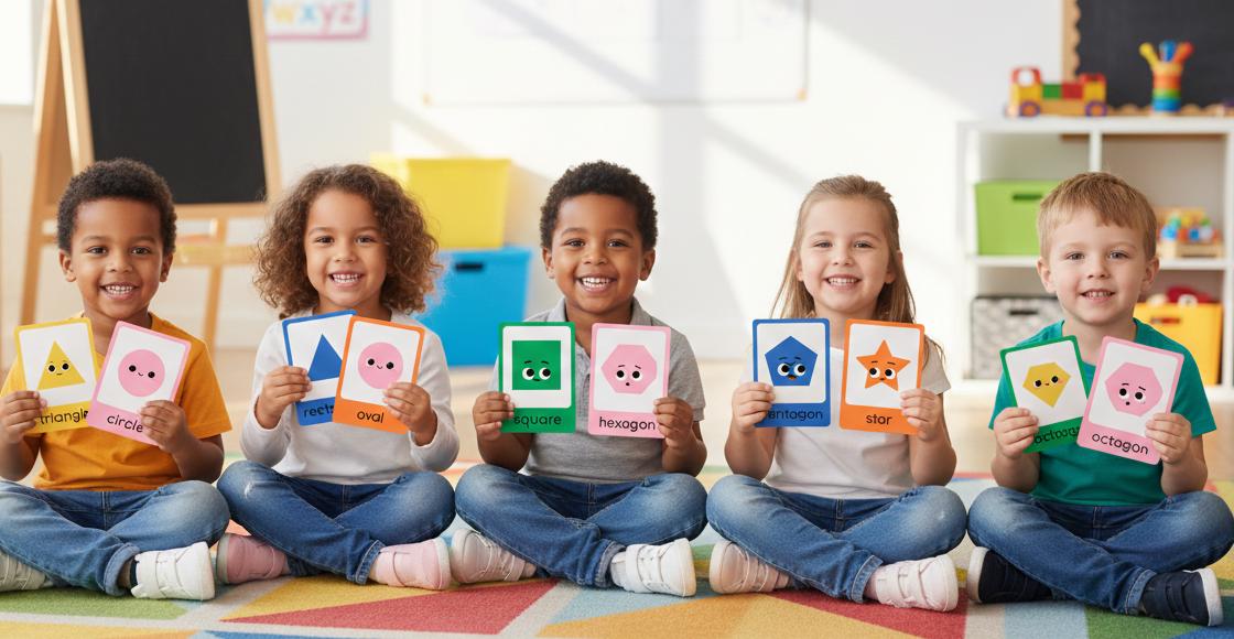 2D Shapes Flashcards for Kids | 12 Montessori Geometry Learning Card | Toddler Shape Recognition | Kindergarten Math  | Digital Download PDF