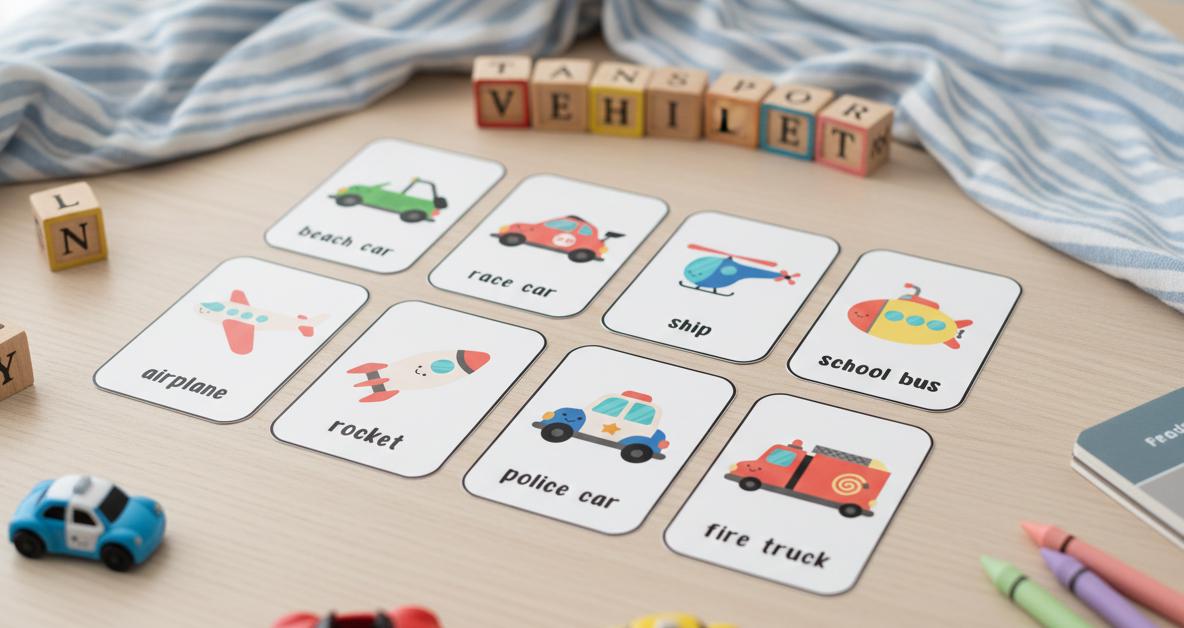 Transportation Flashcards for Toddlers, 16 Vehicle Learning Cards, Montessori Educational Toys, Kids Wall Art, Instant Digital Download