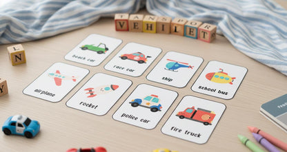 Transportation Flashcards for Toddlers, 16 Vehicle Learning Cards, Montessori Educational Toys, Kids Wall Art, Instant Digital Download