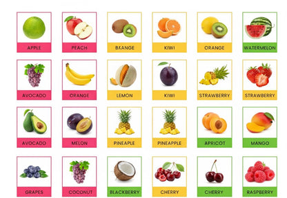 Printable Fruit Flashcards for Toddlers, Montessori Fruit Learning Cards, Preschool Vocabulary, Kindergarten Home School, Digital Download