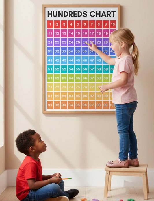 Hundreds Chart Poster for Kids, Colorful 1-100 Math Table, Preschool Number Recognition Wall Art, Montessori Decor, Digital Download