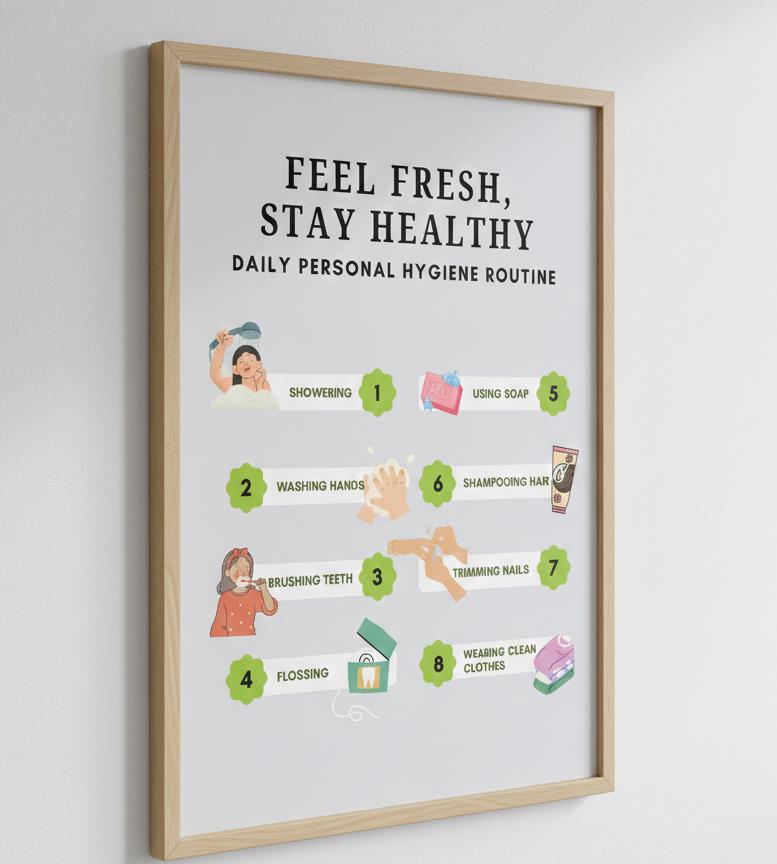 Daily Personal Hygiene Routine Poster, Kids Self Care Chart, Preschool Bathroom Wall Art, Montessori Hygiene Schedule, Digital Download