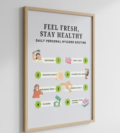Daily Personal Hygiene Routine Poster, Kids Self Care Chart, Preschool Bathroom Wall Art, Montessori Hygiene Schedule, Digital Download