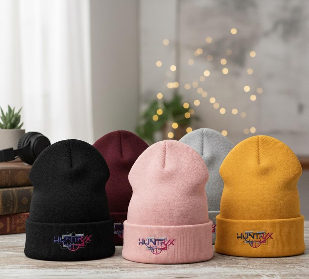 Huntrix logo embroidered Beanie | K-POP Knit Hat | K-POP Demon Hunters Embroidered Beanie | K-POP Logo Embroidered Hat