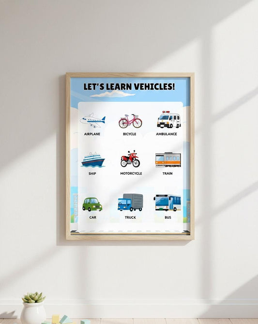 Let's Learn Vehicles Rolled Poster | Kids Educational Transportation Chart