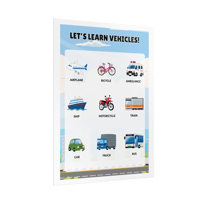 Let's Learn Vehicles Rolled Poster | Kids Educational Transportation Chart