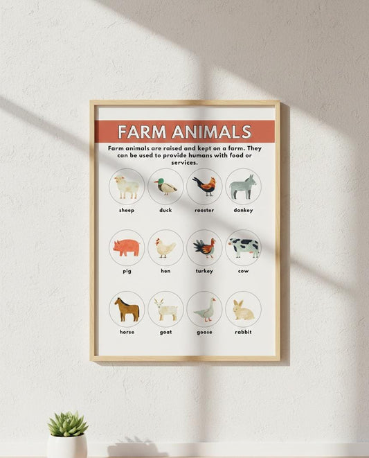 Farm Animals educational poster Rolled Poster | nursery classroom animal chart