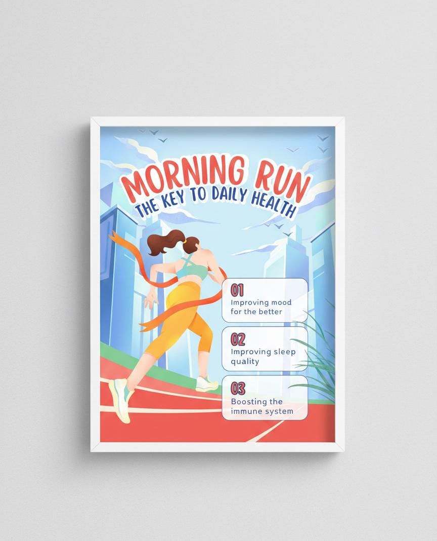 Morning Run Poster | Rolled Fitness Wall Art, Motivational Running Print