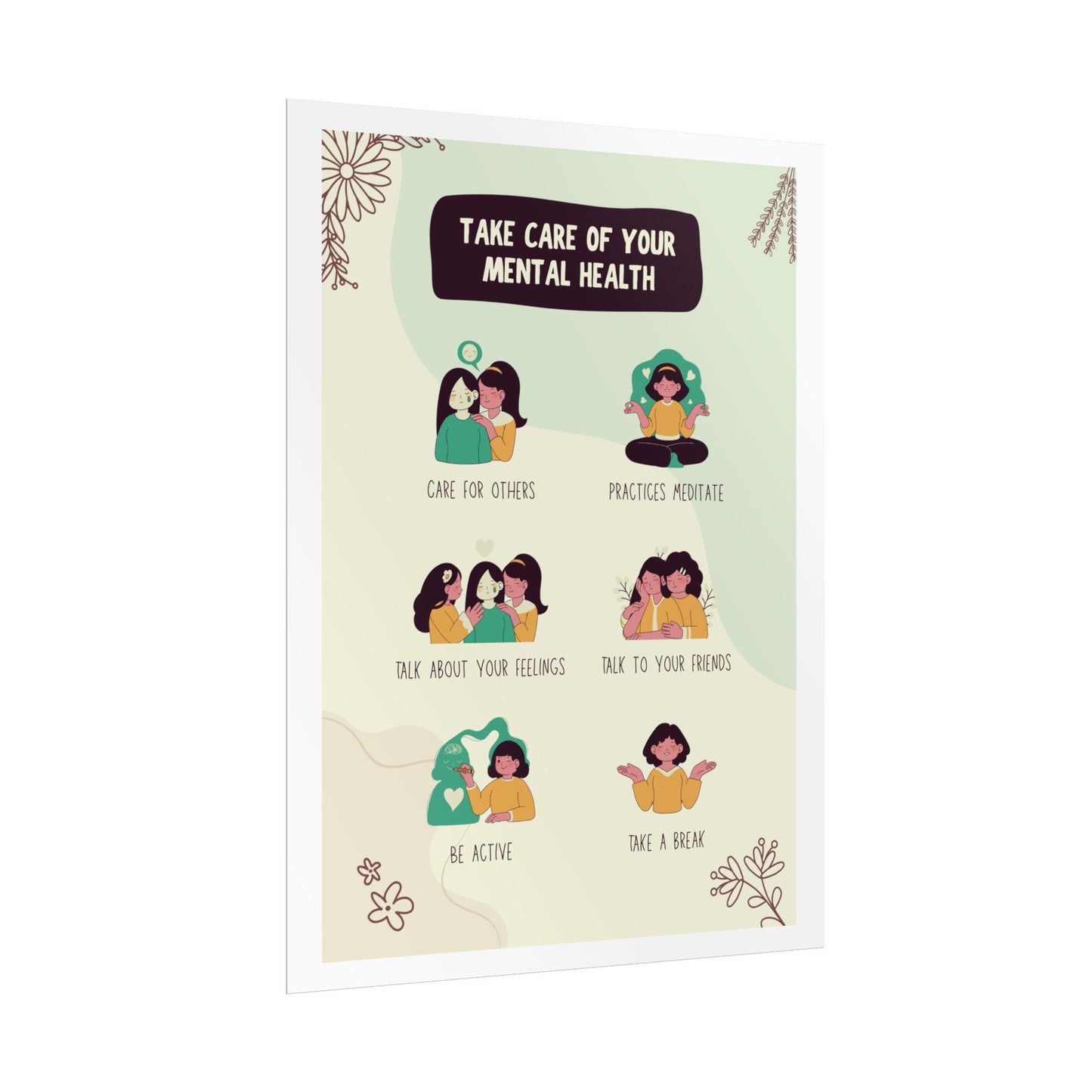 Mental Health Tips poster Rolled Posters | self care wall art, wellness print