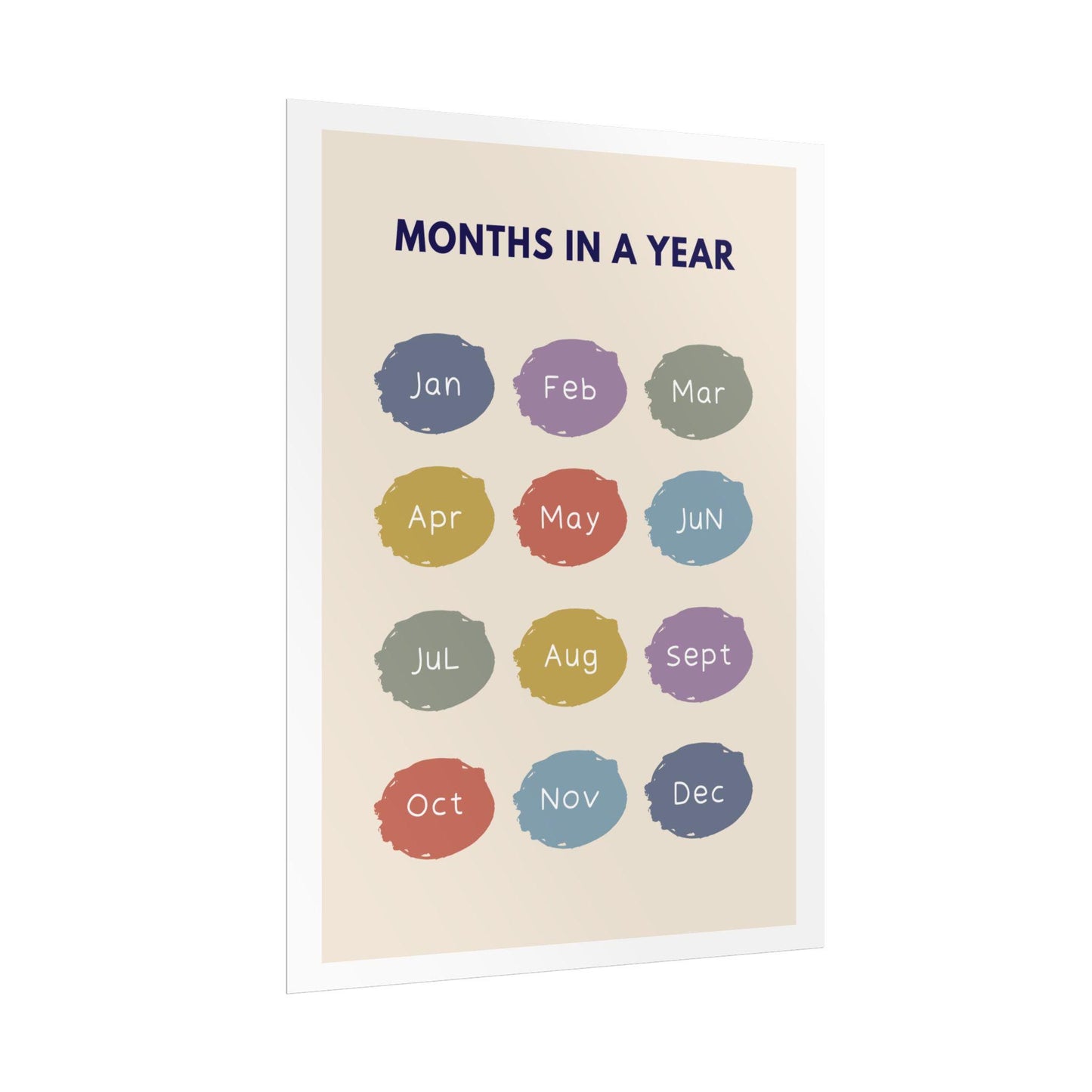 Months in a Year Rolled Poster | Colorful Month Dots Wall Art