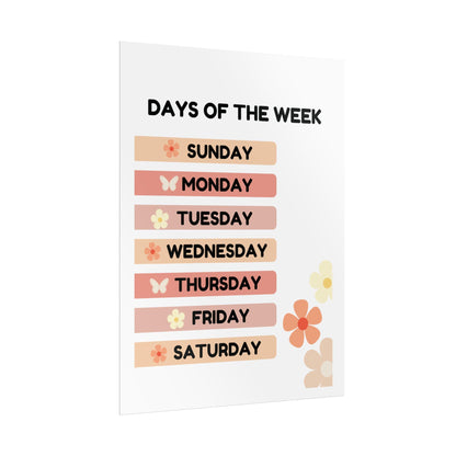 Days of the Week Rolled Poster | Floral Retro Calendar Wall Art