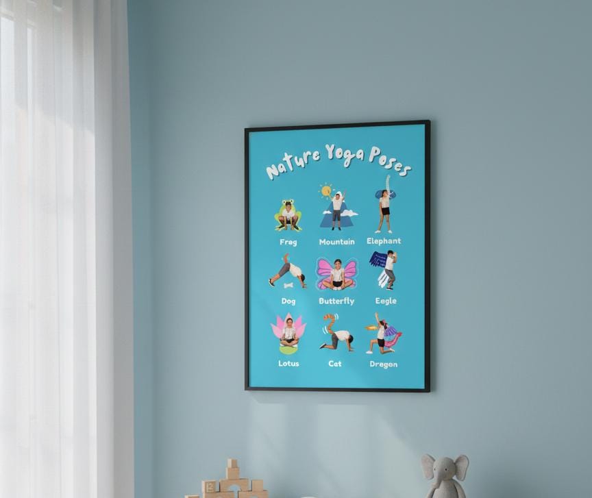 Nature Yoga Poses Poster | Rolled Poster, Kids Yoga Wall Art, Animal Pose Chart