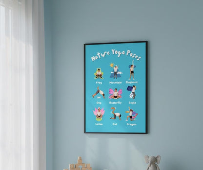 Nature Yoga Poses Poster | Rolled Poster, Kids Yoga Wall Art, Animal Pose Chart
