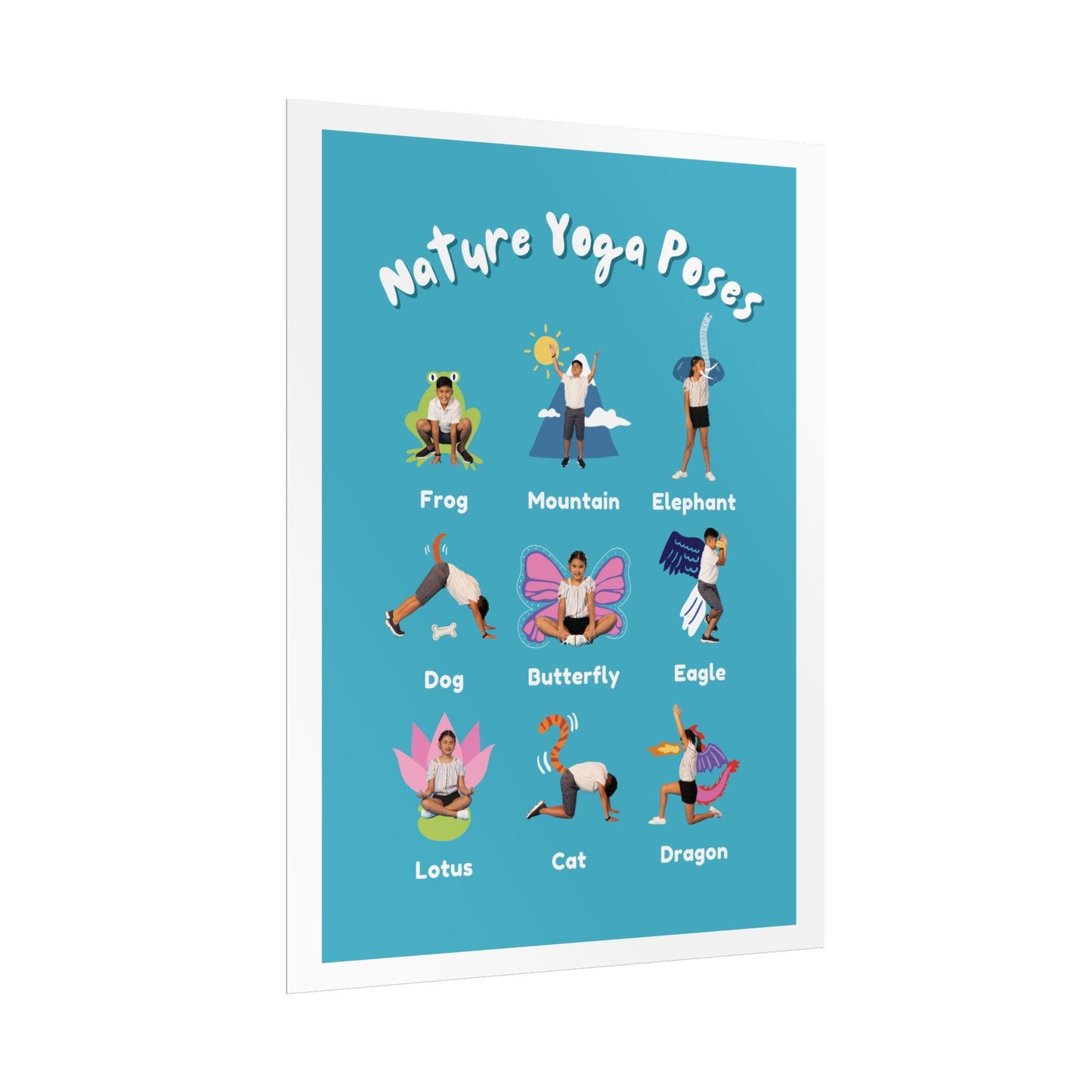 Nature Yoga Poses Poster | Rolled Poster, Kids Yoga Wall Art, Animal Pose Chart