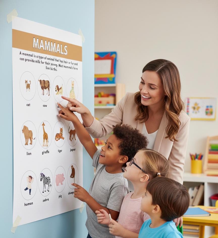 Mammals Educational Chart Rolled Poster | Animal Names Nursery Classroom