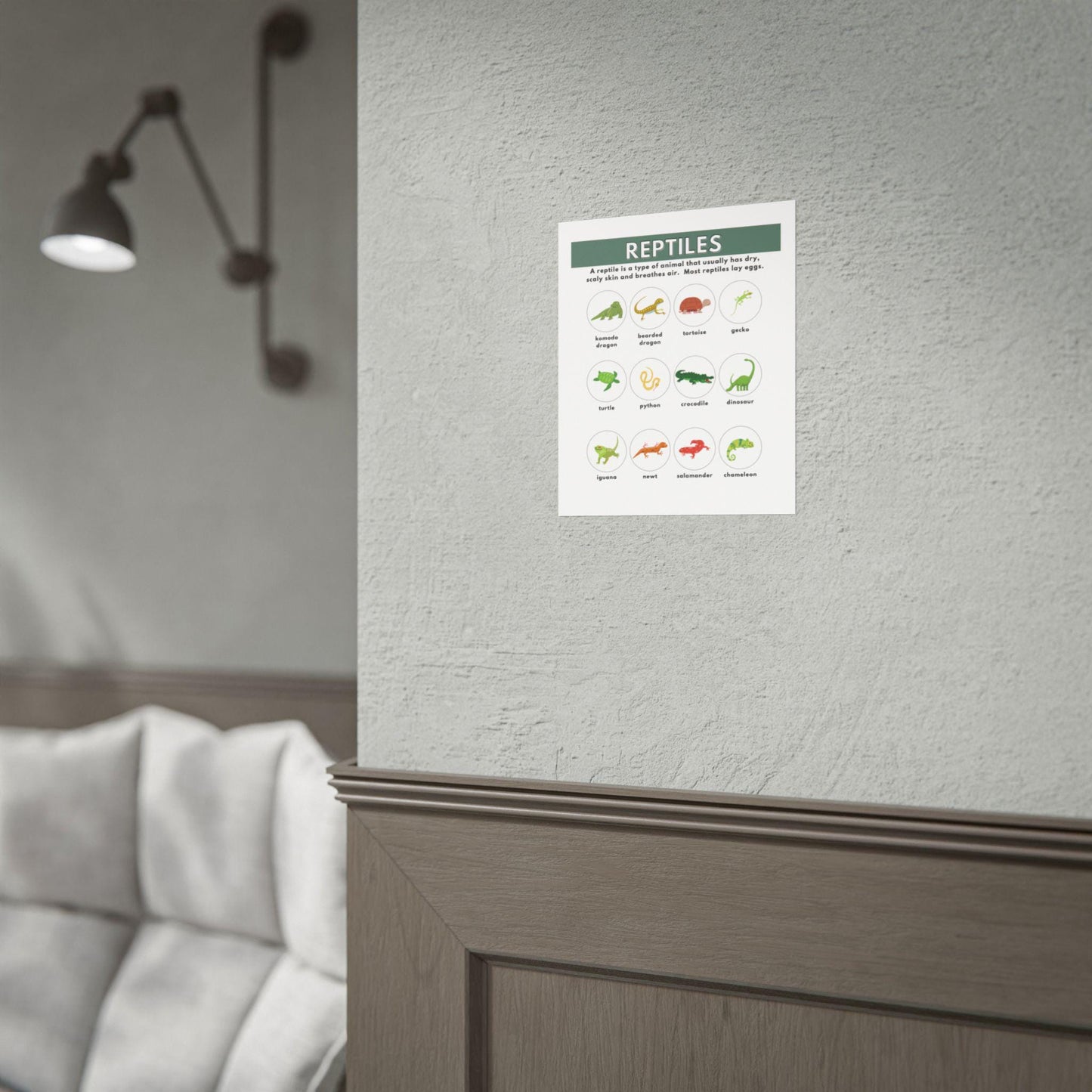 Reptiles Illustrated Chart Rolled Poster | Educational Animal Wall Art
