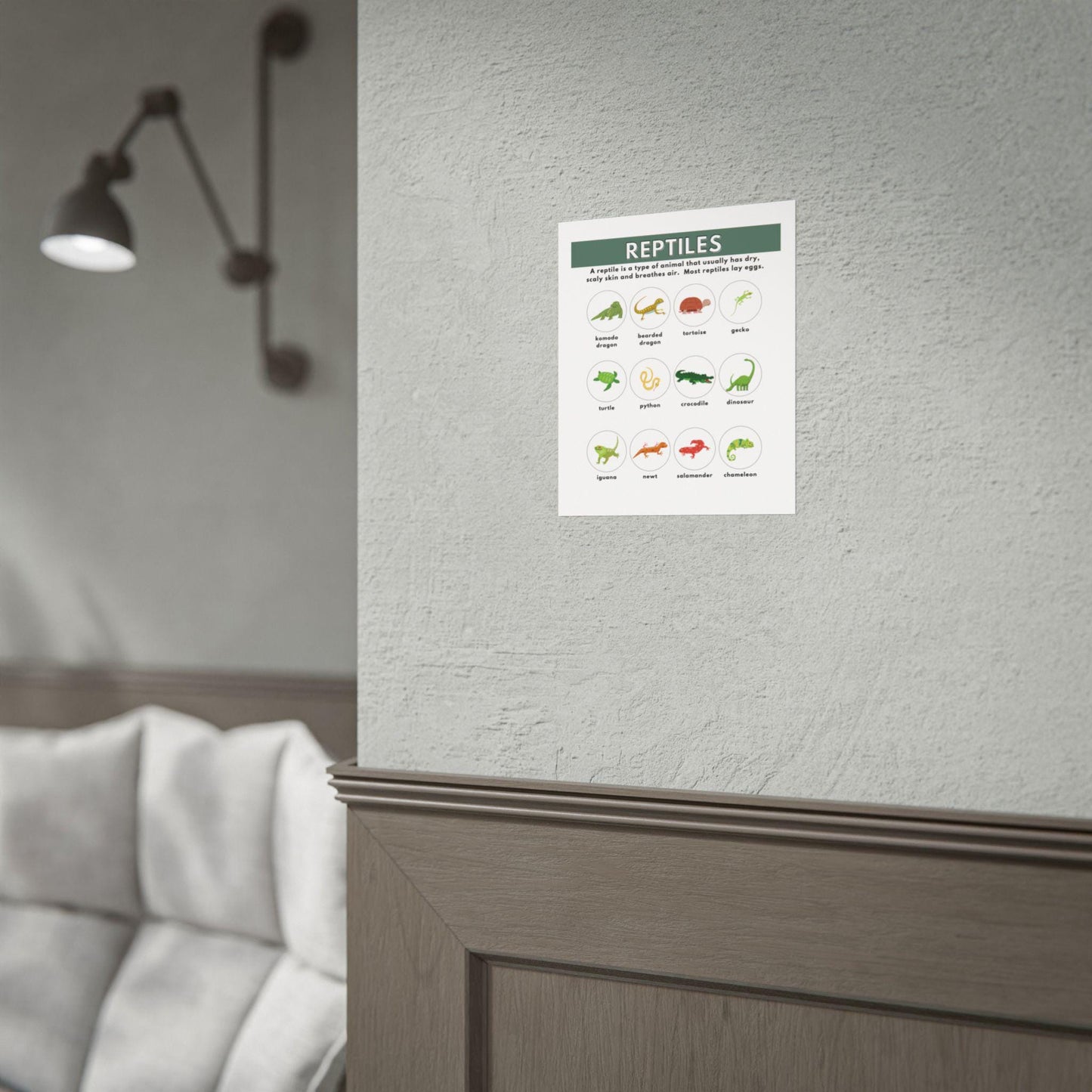Reptiles Illustrated Chart Rolled Poster | Educational Animal Wall Art