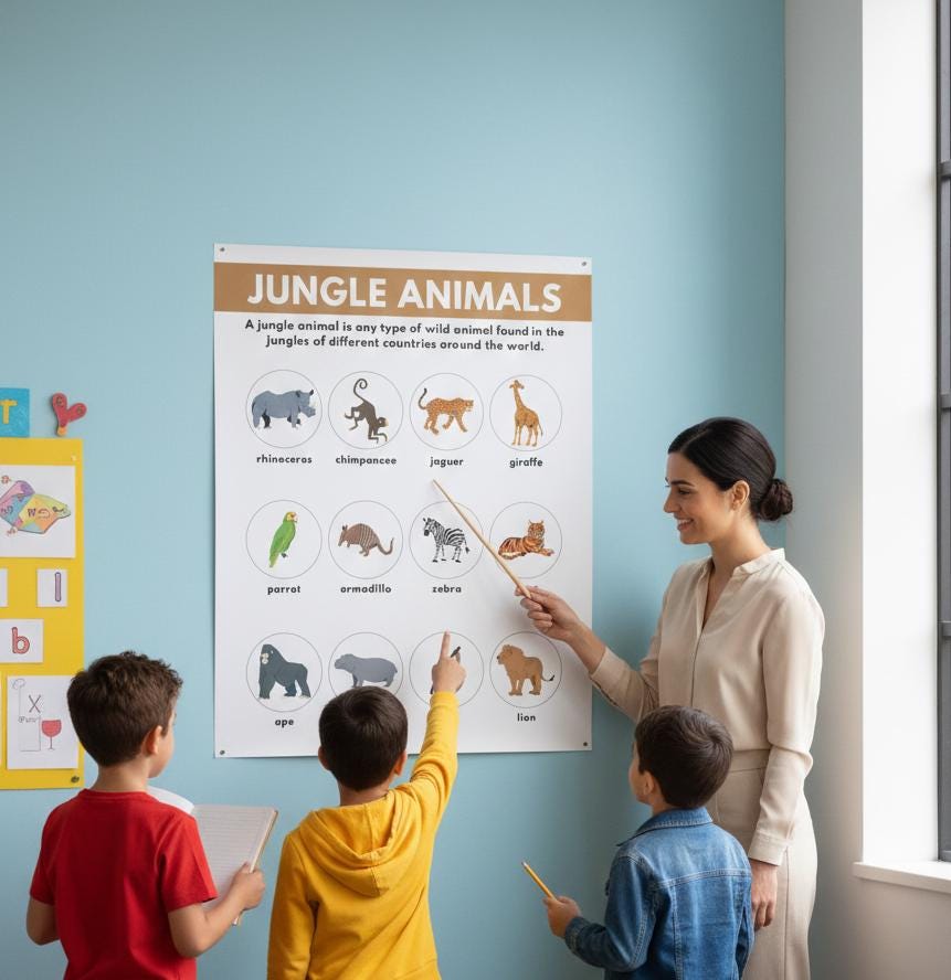 Jungle Animals educational poster Rolled Posters | animal names nursery wall art
