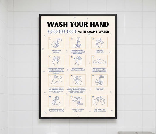Wash Your Hands instructional poster Rolled Poster | handwashing steps, hygiene infographic