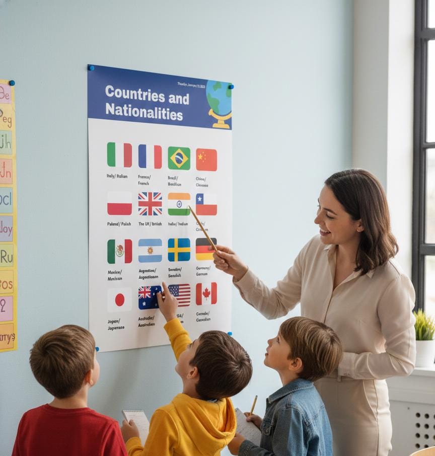 Countries and Nationalities Rolled Poster | Flags Classroom Chart