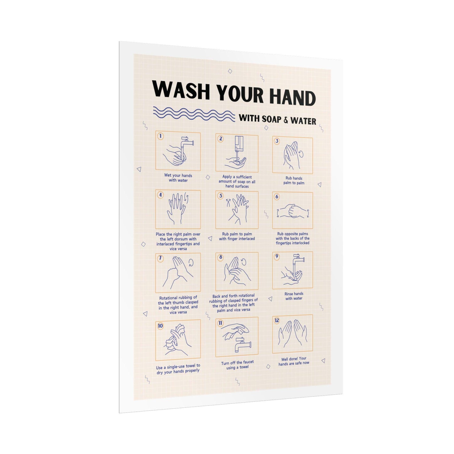 Wash Your Hands instructional poster Rolled Poster | handwashing steps, hygiene infographic