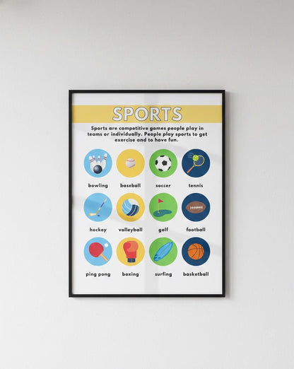 Sports Icons Poster Rolled Posters | Nursery Classroom Wall Art