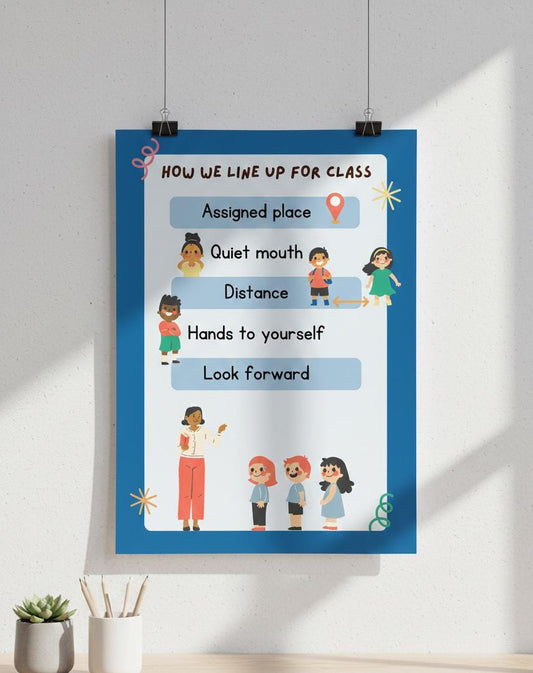 How We Line Up For Class Rolled Poster | Classroom Rules Kids Wall Art