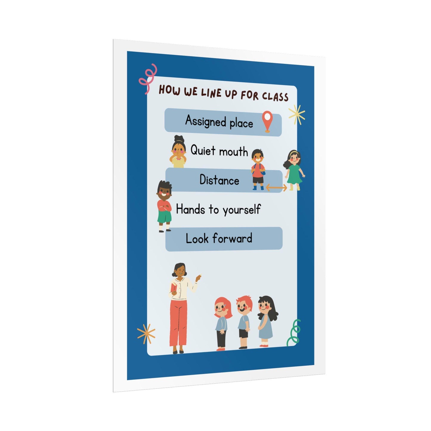 How We Line Up For Class Rolled Poster | Classroom Rules Kids Wall Art