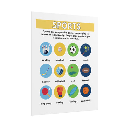 Sports Icons Poster Rolled Posters | Nursery Classroom Wall Art