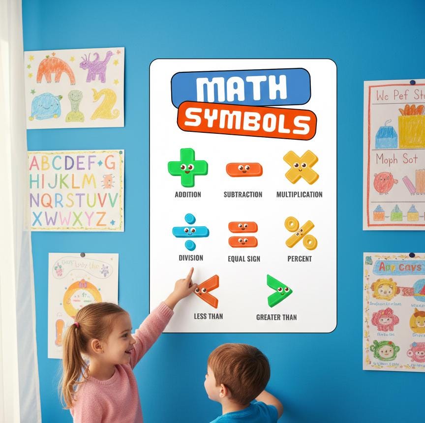 Math Symbols Educational Poster, Rolled Poster | Classroom Wall Art