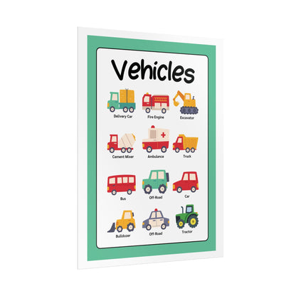 Vehicles Educational Poster, Rolled Poster | Kids Nursery Classroom Wall Art