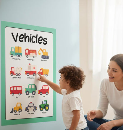 Vehicles Educational Poster, Rolled Poster | Kids Nursery Classroom Wall Art