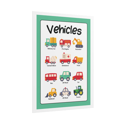 Vehicles Educational Poster, Rolled Poster | Kids Nursery Classroom Wall Art