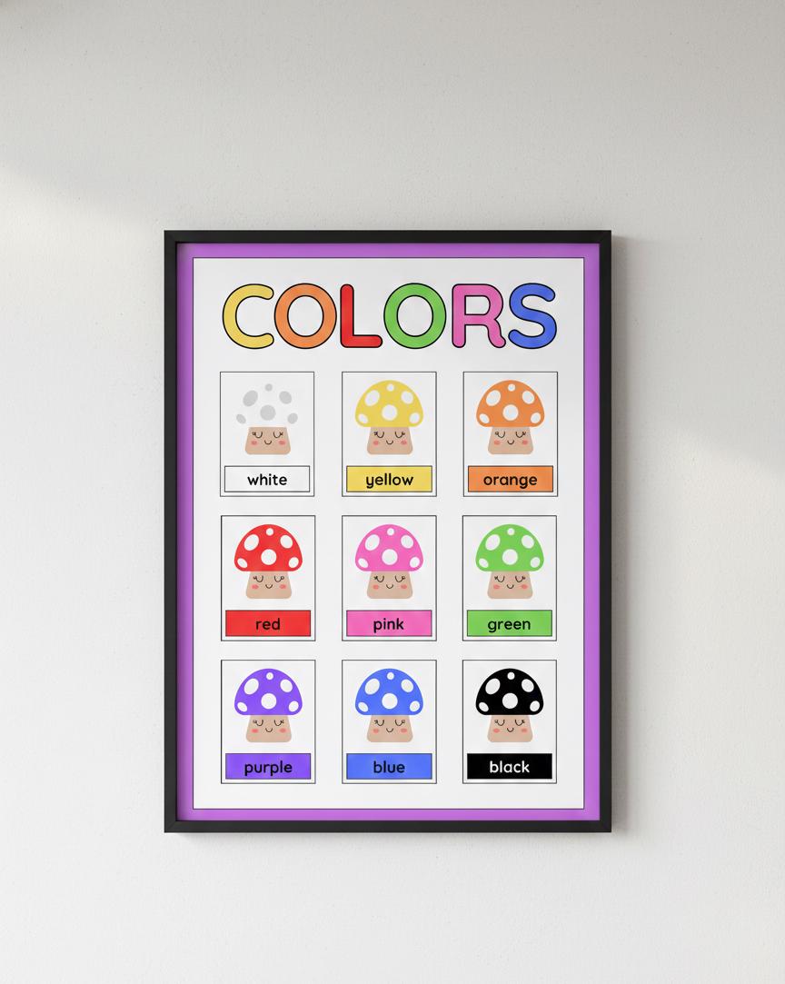 Mushroom Colors Chart Poster | Educational Rolled Poster for Kids