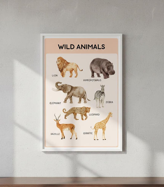Wild Animals Poster | Rolled Animal Print, Lion Elephant Giraffe Zebra