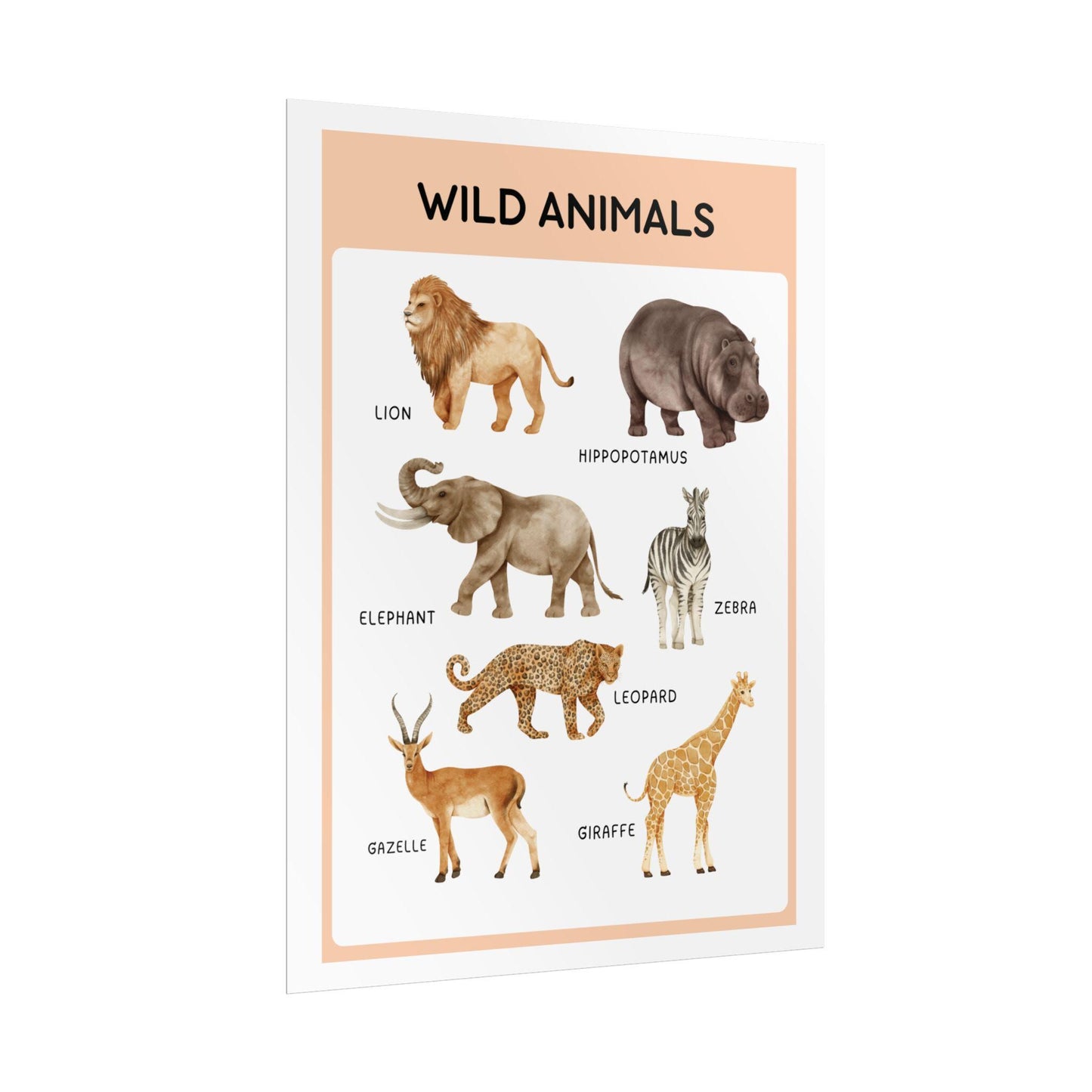 Wild Animals Poster | Rolled Animal Print, Lion Elephant Giraffe Zebra