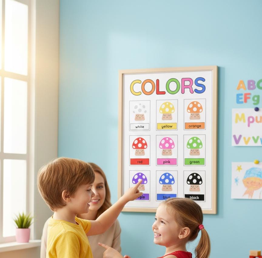 Mushroom Colors Chart Poster | Educational Rolled Poster for Kids