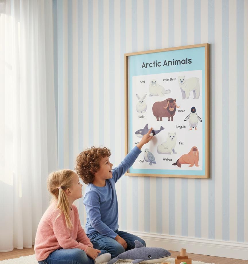 Arctic Animals educational poster Rolled Posters | nursery wall art, kids room print