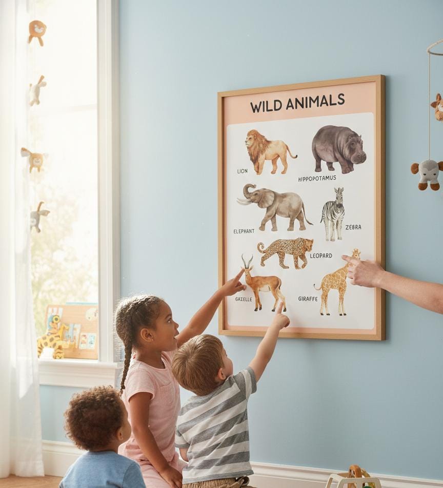 Wild Animals Poster | Rolled Animal Print, Lion Elephant Giraffe Zebra