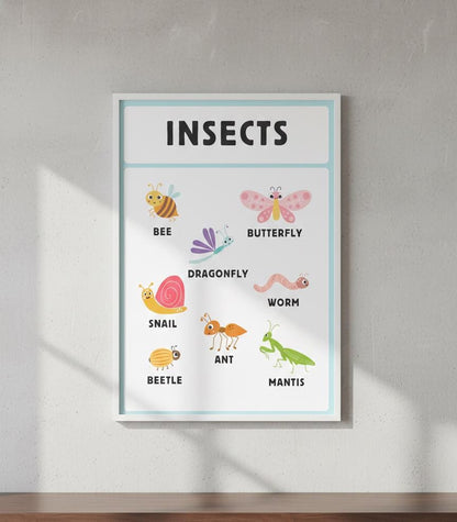Insects educational chart Rolled Posters | Kids room nursery wall art