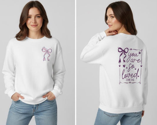 You Are So Loved John 3:16 Bow Sweatshirt | Coquette Bow You Are So Loved Sweatshirt | Jesus Valentine Sweatshirt |John 3 16 Sweatshirt