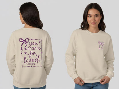 You Are So Loved John 3:16 Bow Sweatshirt | Coquette Bow You Are So Loved Sweatshirt | Jesus Valentine Sweatshirt |John 3 16 Sweatshirt