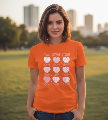 God Says I Am hearts T-Shirt | God Says I Am PNG Christian Valentine | Bible Verse Hearts | Faith Love Scripture Design Tshirt