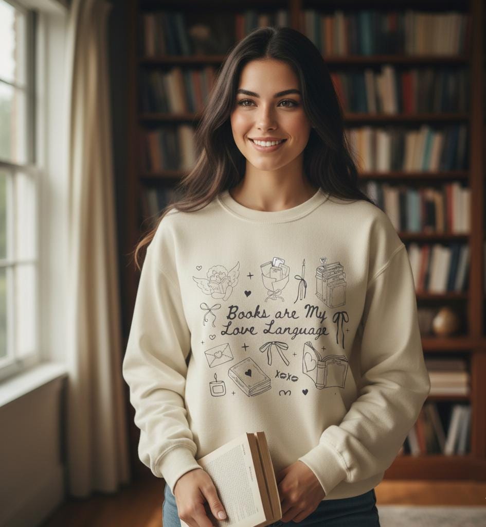 Books Are My Love Language Sweatshirt | Reading Doodles Crewneck | Books Are My Love Language Sweatshirt | Valentines Book Lover Sweatshirt