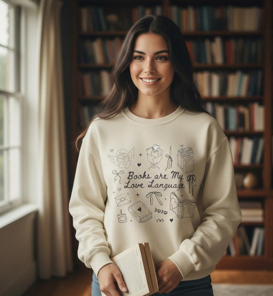 Books Are My Love Language Sweatshirt | Reading Doodles Crewneck | Books Are My Love Language Sweatshirt | Valentines Book Lover Sweatshirt