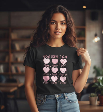 God Says I Am hearts T-Shirt | God Says I Am PNG Christian Valentine | Bible Verse Hearts | Faith Love Scripture Design Tshirt