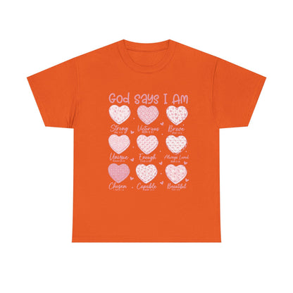God Says I Am hearts T-Shirt | God Says I Am PNG Christian Valentine | Bible Verse Hearts | Faith Love Scripture Design Tshirt