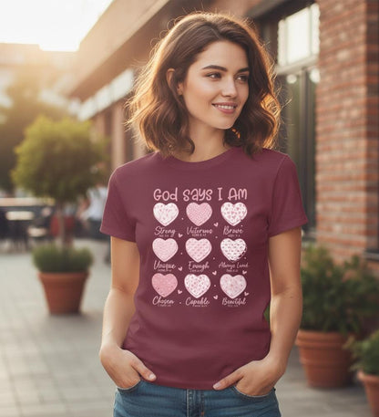 God Says I Am hearts T-Shirt | God Says I Am PNG Christian Valentine | Bible Verse Hearts | Faith Love Scripture Design Tshirt